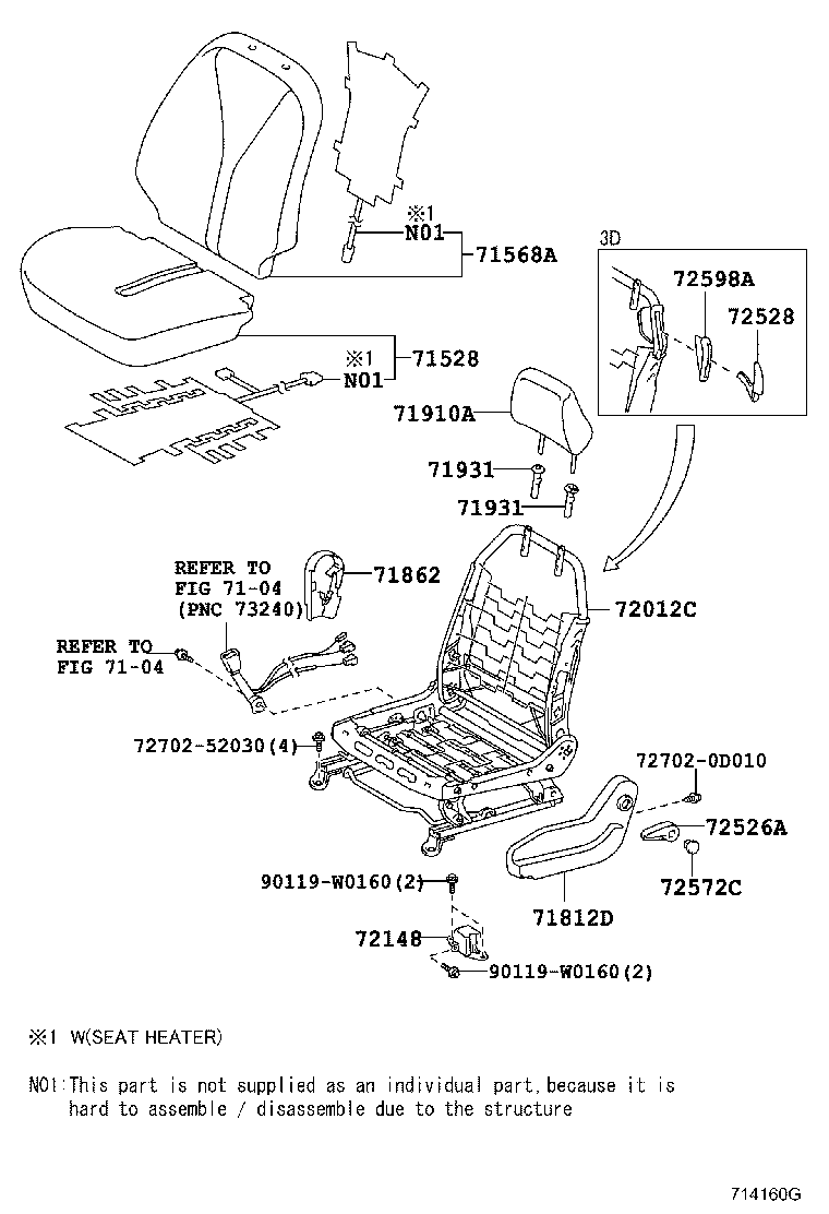 Toyota 71518-0D190-C0 PAD, FRONT SEAT CUSHION W/COVER, RH
