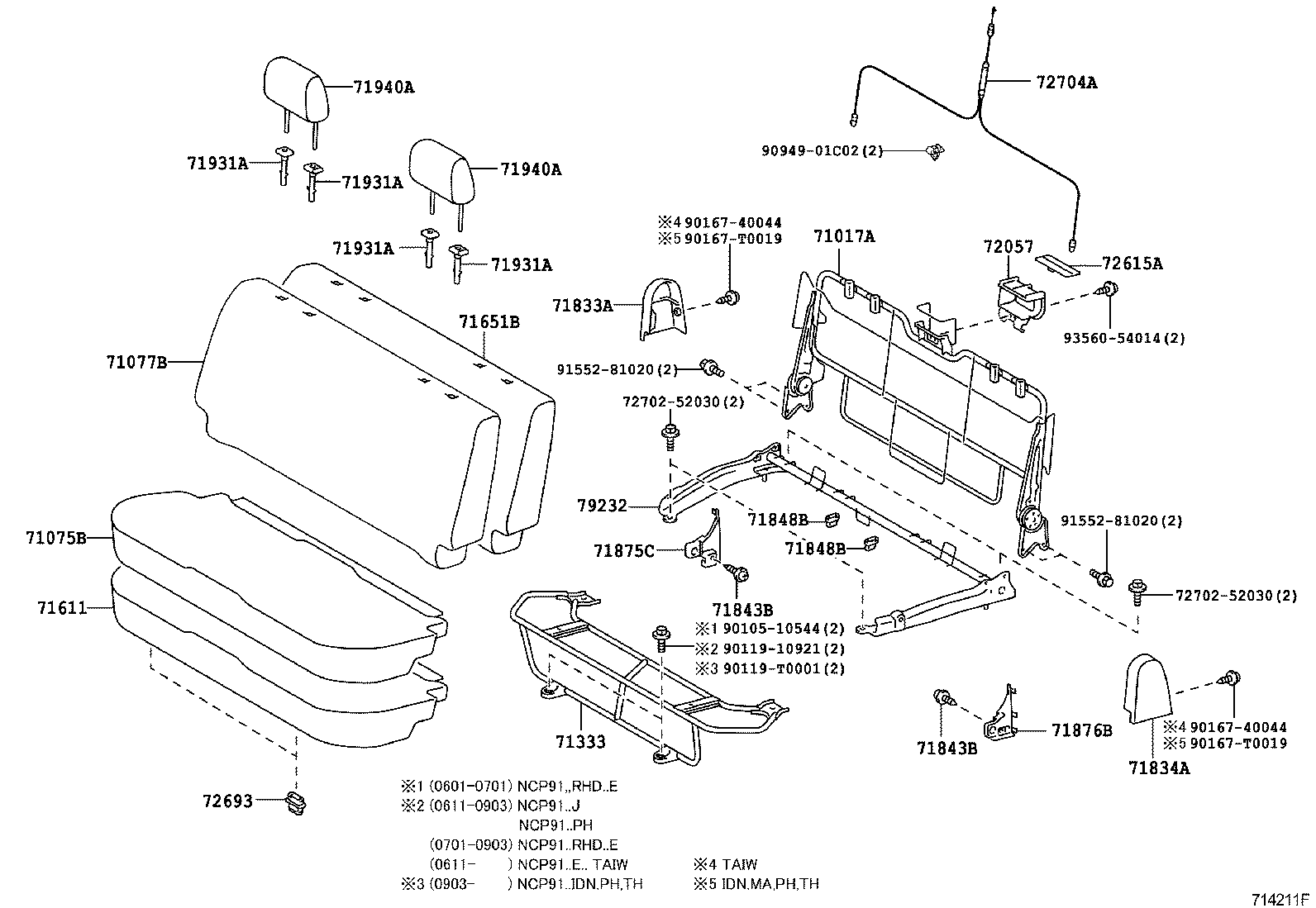 71017-0D060 FRAME SUB-ASSY, REAR SEAT BACK product image
