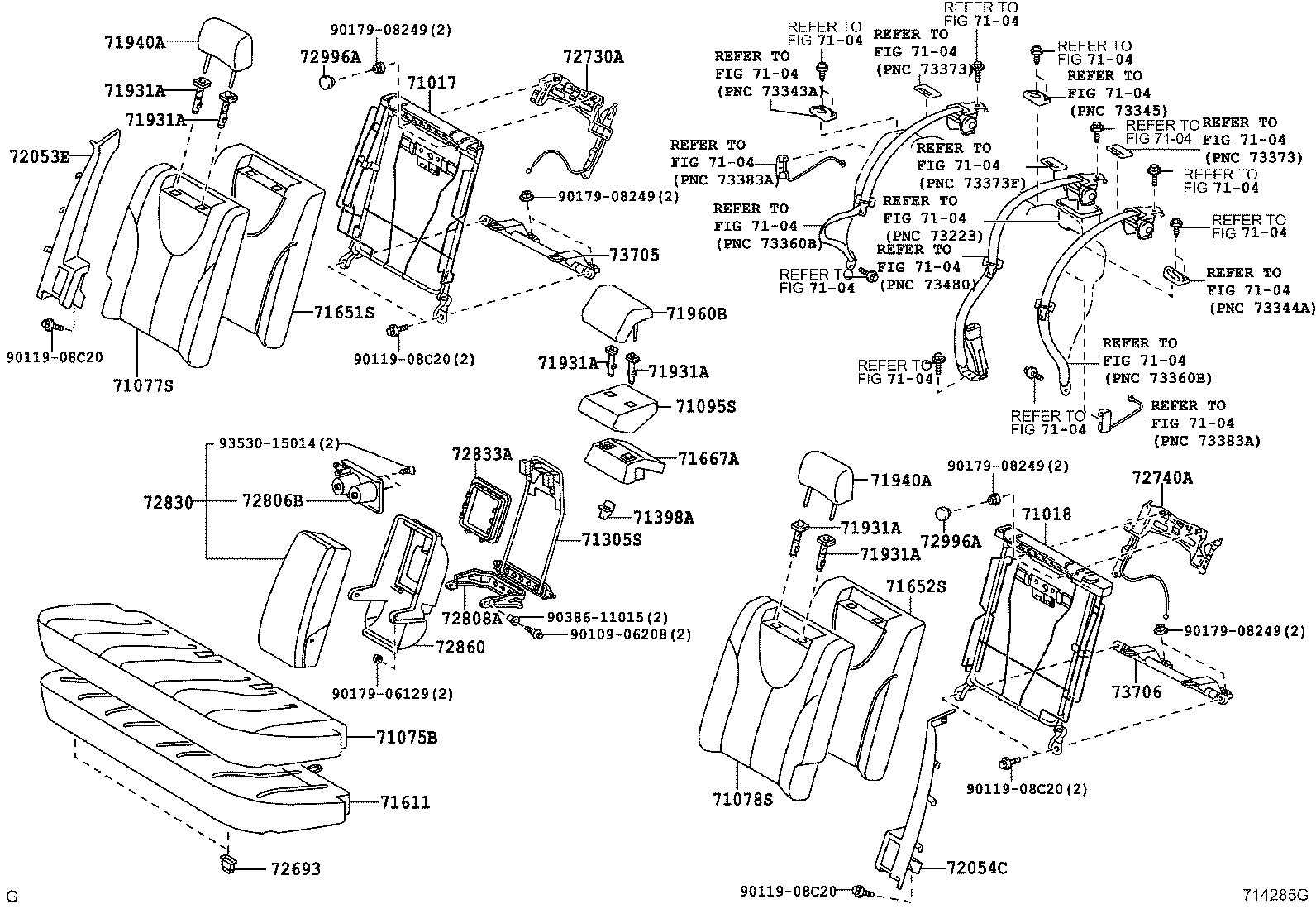 Toyota 71305-33060 HINGE SUB-ASSY, REAR SEAT BACK, CENTER