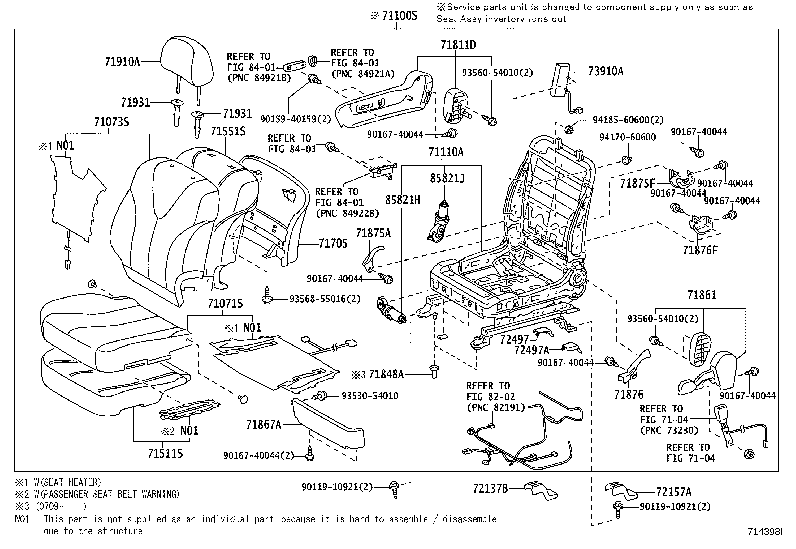 71502-33160 PAD, FRONT SEAT CUSHION, LH (FOR SEPARATE TYPE) product image