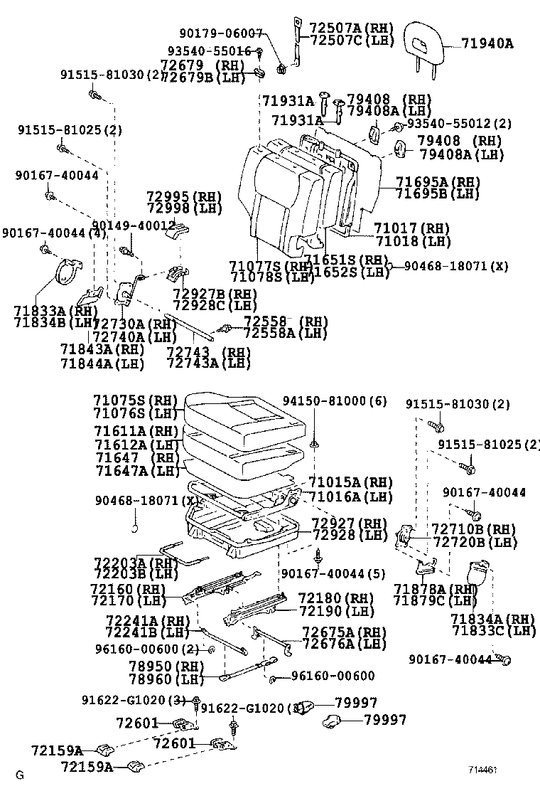 71015-42120 FRAME SUB-ASSY, REAR SEAT CUSHION, RH product image