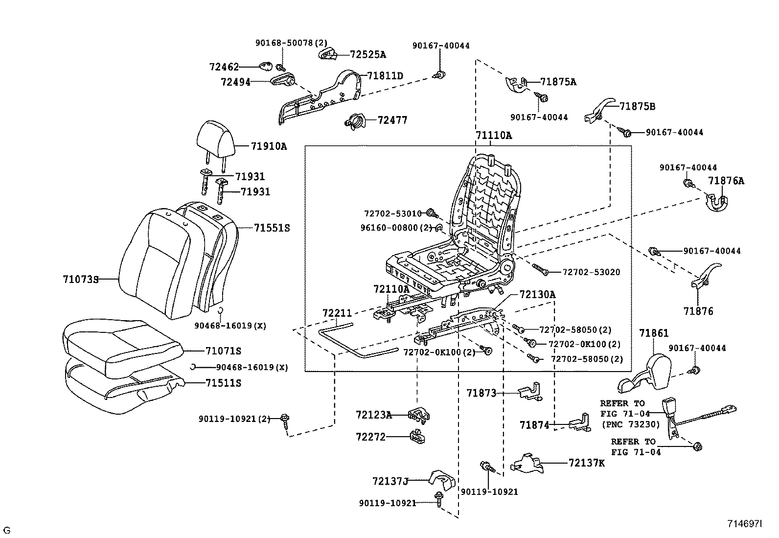 71052-12080 PAD, FRONT SEAT CUSHION, LH (FOR SEPARATE TYPE) product image