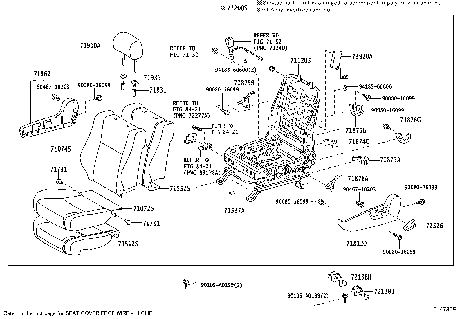 Toyota 71073-0C511-B2 COVER, FRONT SEAT BACK, RH(FOR SEPARATE TYPE)