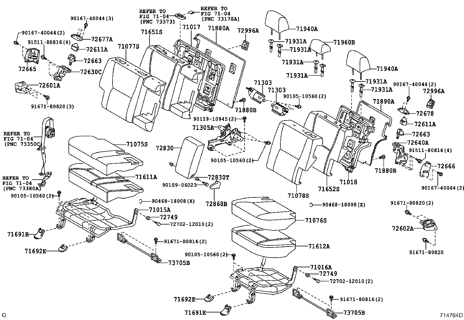 71015-12420 FRAME SUB-ASSY, REAR SEAT CUSHION, RH product image