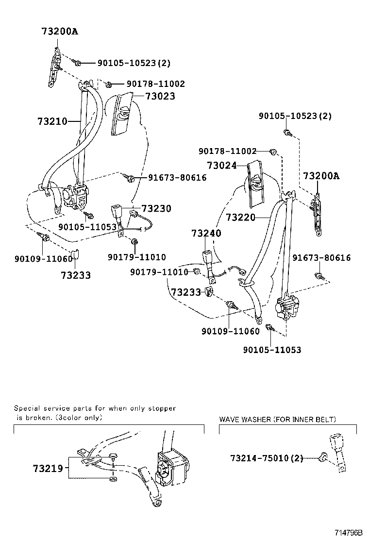 73230-12840-B0 BELT ASSY, FRONT SEAT INNER, RH product image