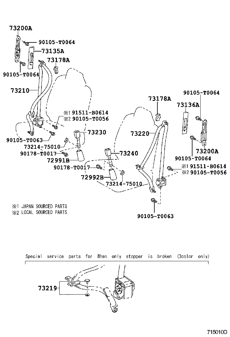 73210-0D232-B3 BELT ASSY, FRONT SEAT OUTER, RH product image