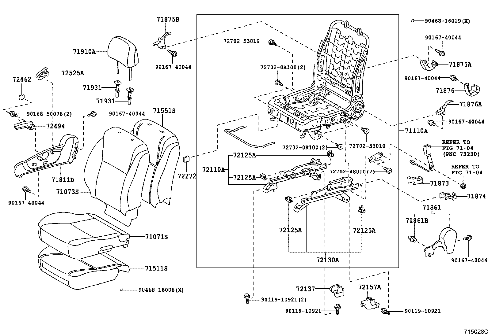 71502-12100 PAD, FRONT SEAT CUSHION, LH (FOR SEPARATE TYPE) product image