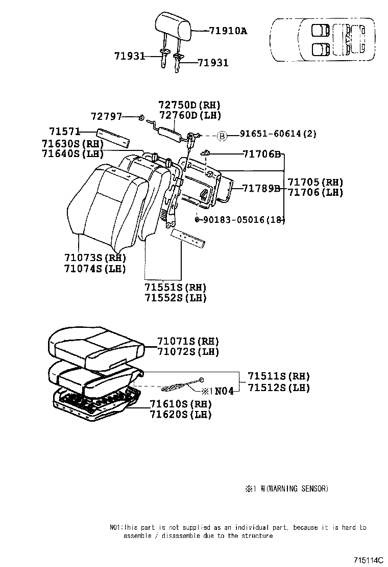 71017-60360 FRAME SUB-ASSY, REAR SEAT BACK, RH product image