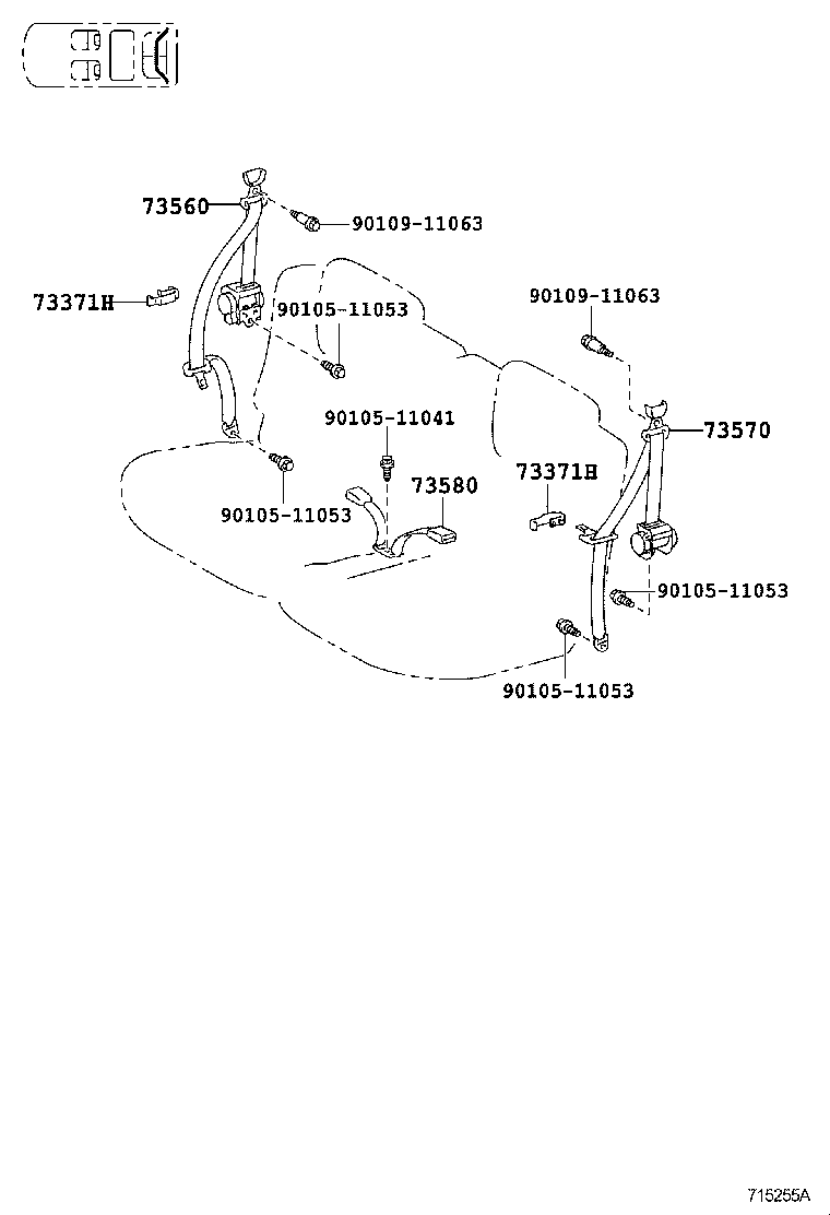 73370-72020-B2 BELT ASSY, REAR SEAT 3 POINT TYPE, OUTER LH product image