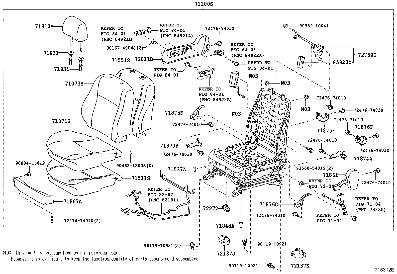 71052-12080 PAD, FRONT SEAT CUSHION, LH (FOR SEPARATE TYPE) product image