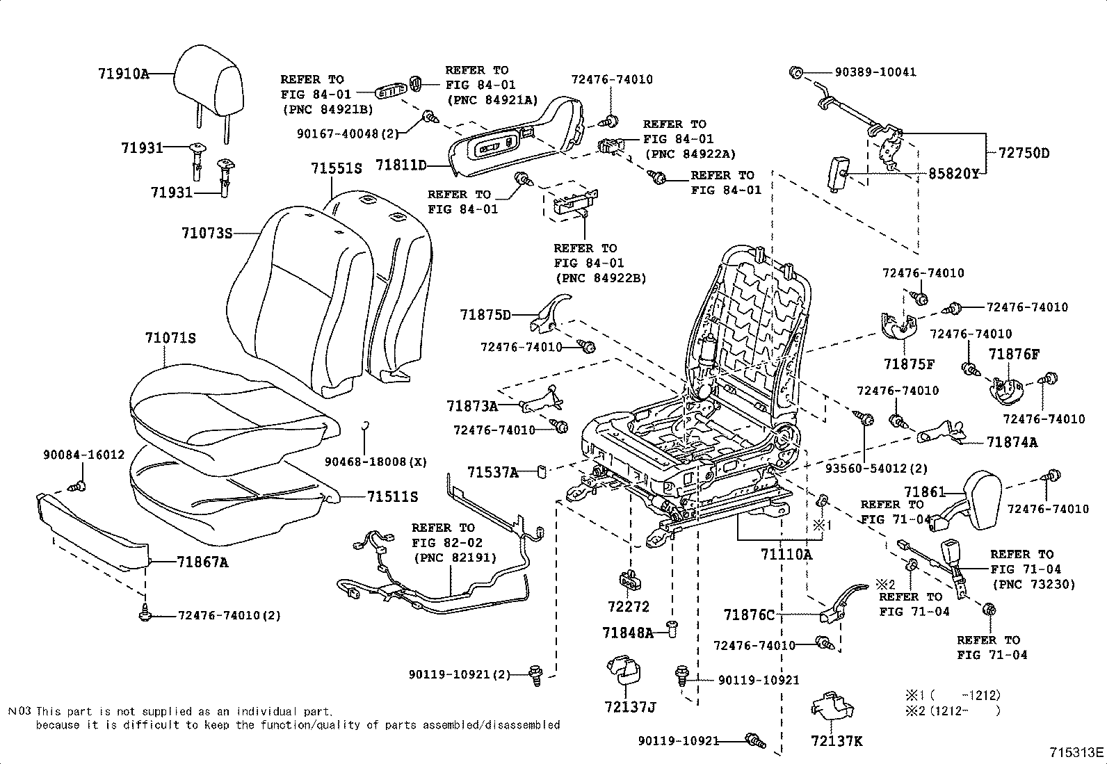 71052-12080 PAD, FRONT SEAT CUSHION, LH (FOR SEPARATE TYPE) product image