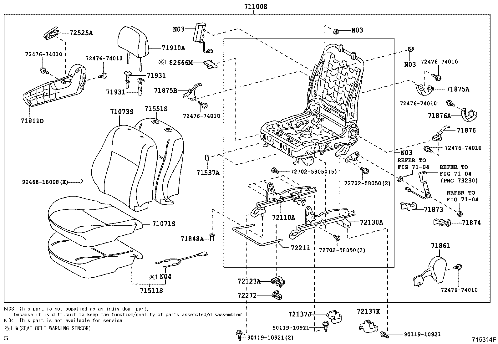 71052-12080 PAD, FRONT SEAT CUSHION, LH (FOR SEPARATE TYPE) product image