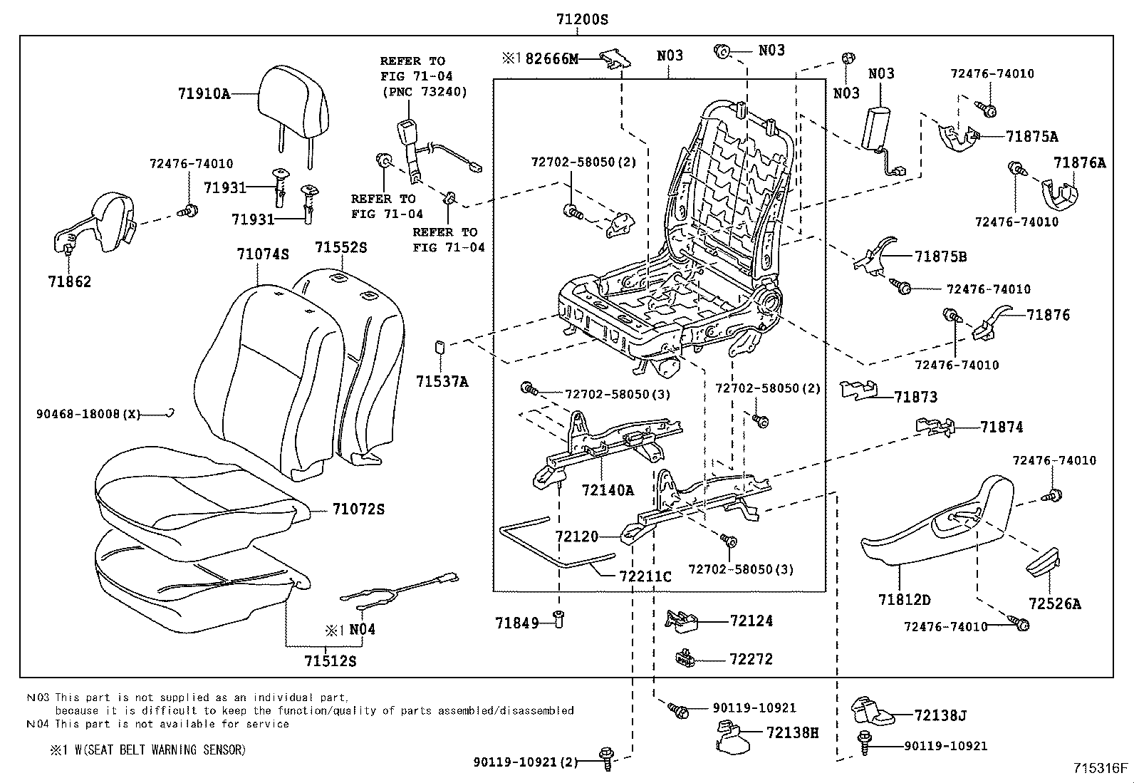 71052-12080 PAD, FRONT SEAT CUSHION, LH (FOR SEPARATE TYPE) product image