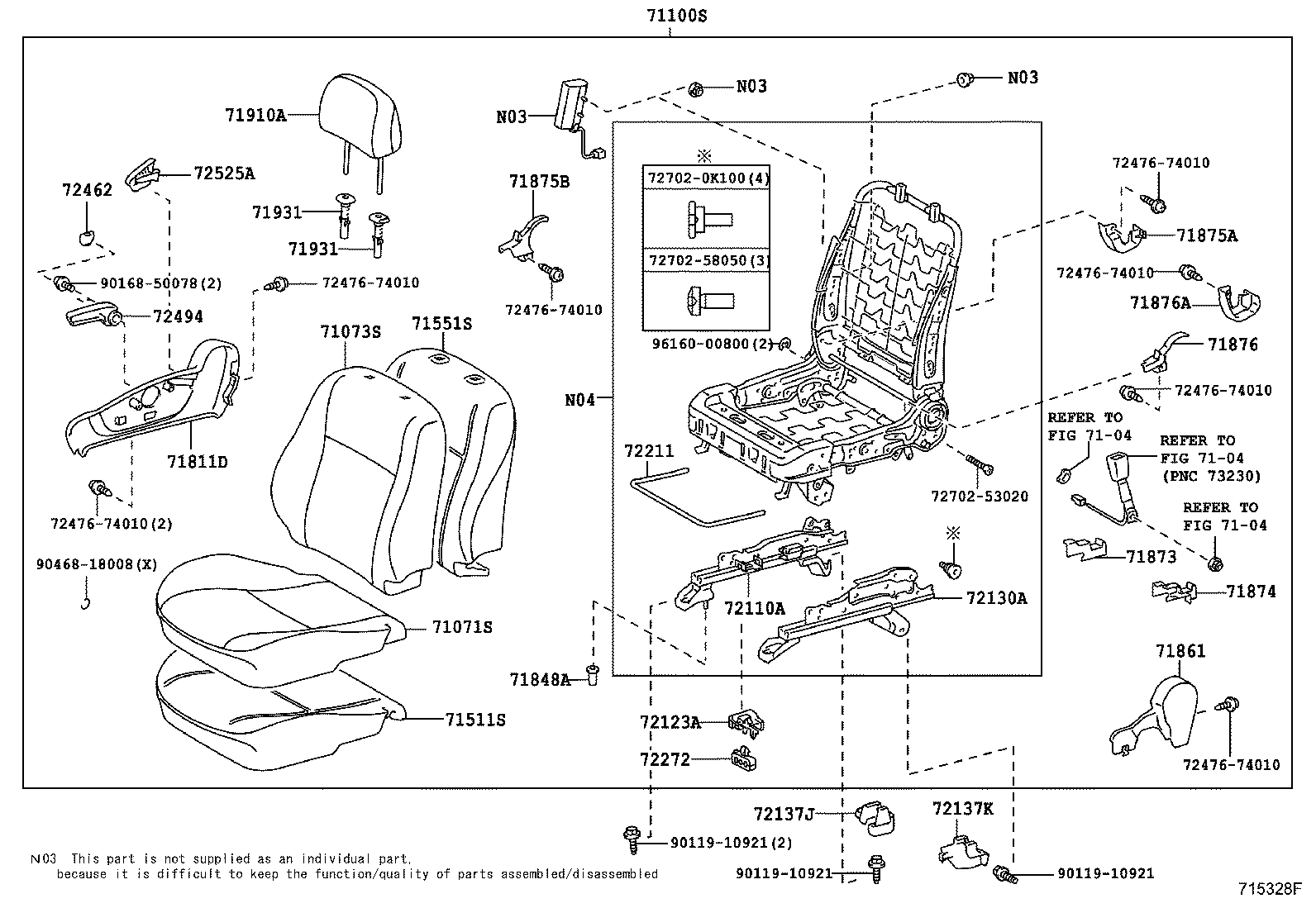 71052-12080 PAD, FRONT SEAT CUSHION, LH (FOR SEPARATE TYPE) product image