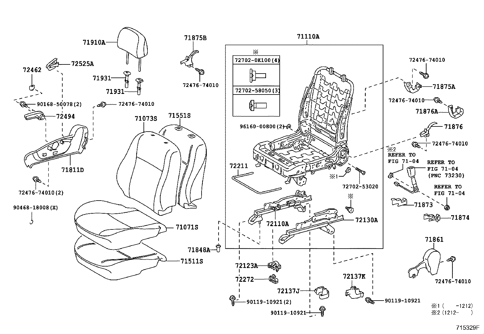 71052-12080 PAD, FRONT SEAT CUSHION, LH (FOR SEPARATE TYPE) product image