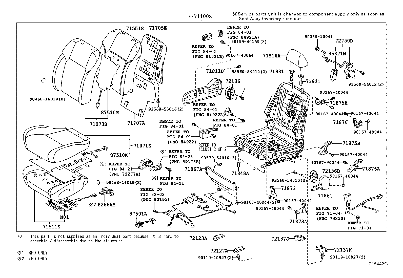 71110-53560 FRAME ASSY, FRONT SEAT W/ADJUSTER, RH product image