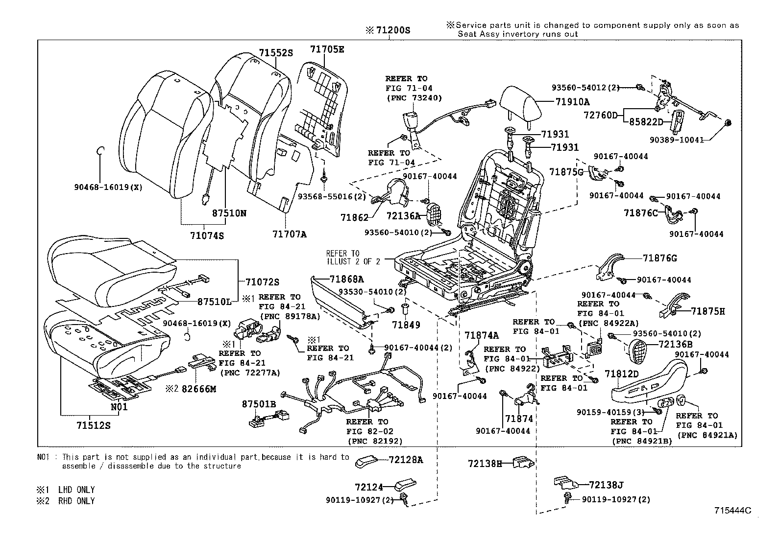 71110-53560 FRAME ASSY, FRONT SEAT W/ADJUSTER, RH product image