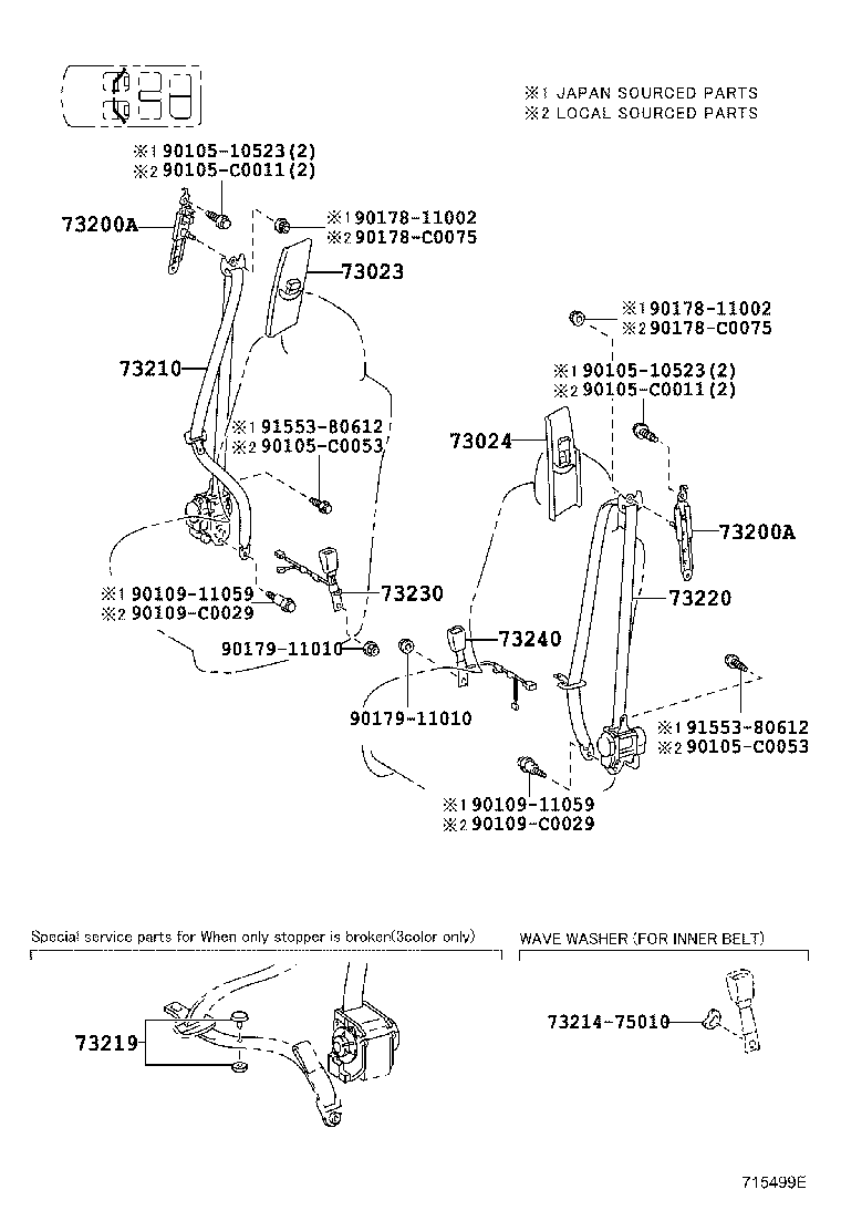 73560-60221-A7 BELT ASSY, REAR NO.2 SEAT, OUTER RH product image
