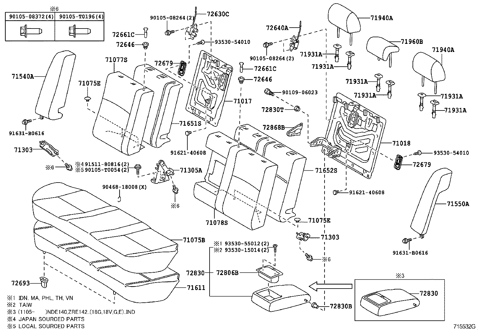 71017-02400 FRAME SUB-ASSY, REAR SEAT BACK, RH product image