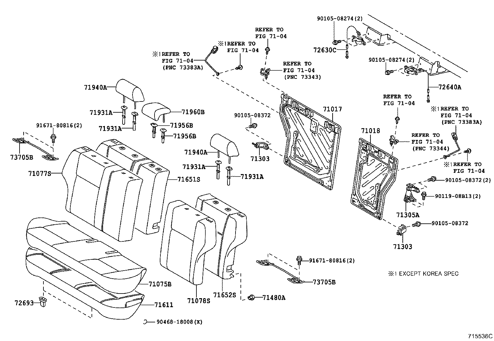 Toyota 71305-12220 HINGE SUB-ASSY, REAR SEAT BACK, CENTER