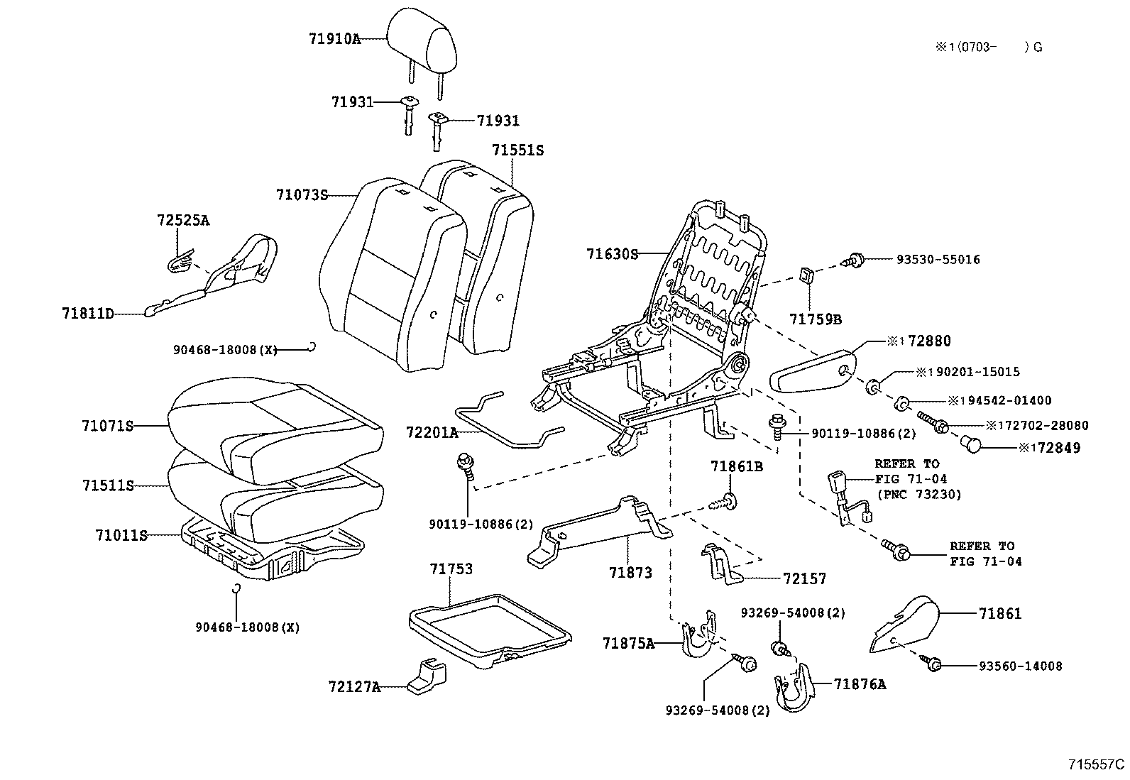 71052-68010 PAD, FRONT SEAT CUSHION, LH (FOR SEPARATE TYPE) product image