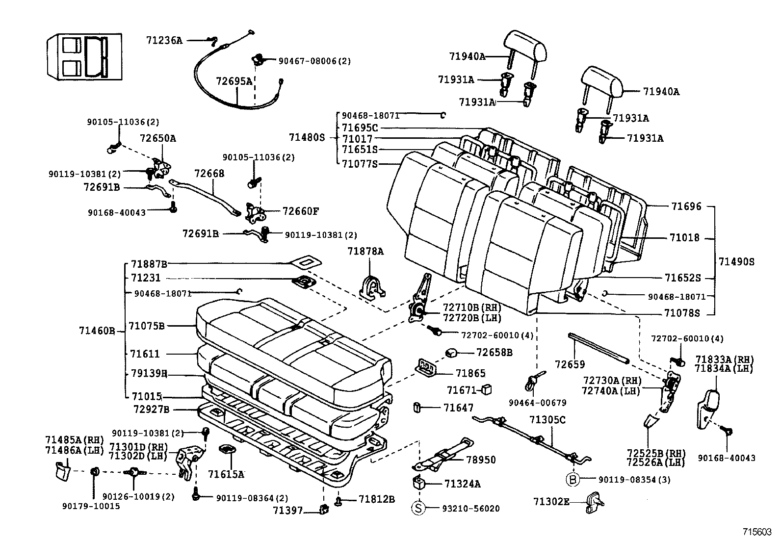 71017-60410 FRAME SUB-ASSY, REAR SEAT BACK, RH product image