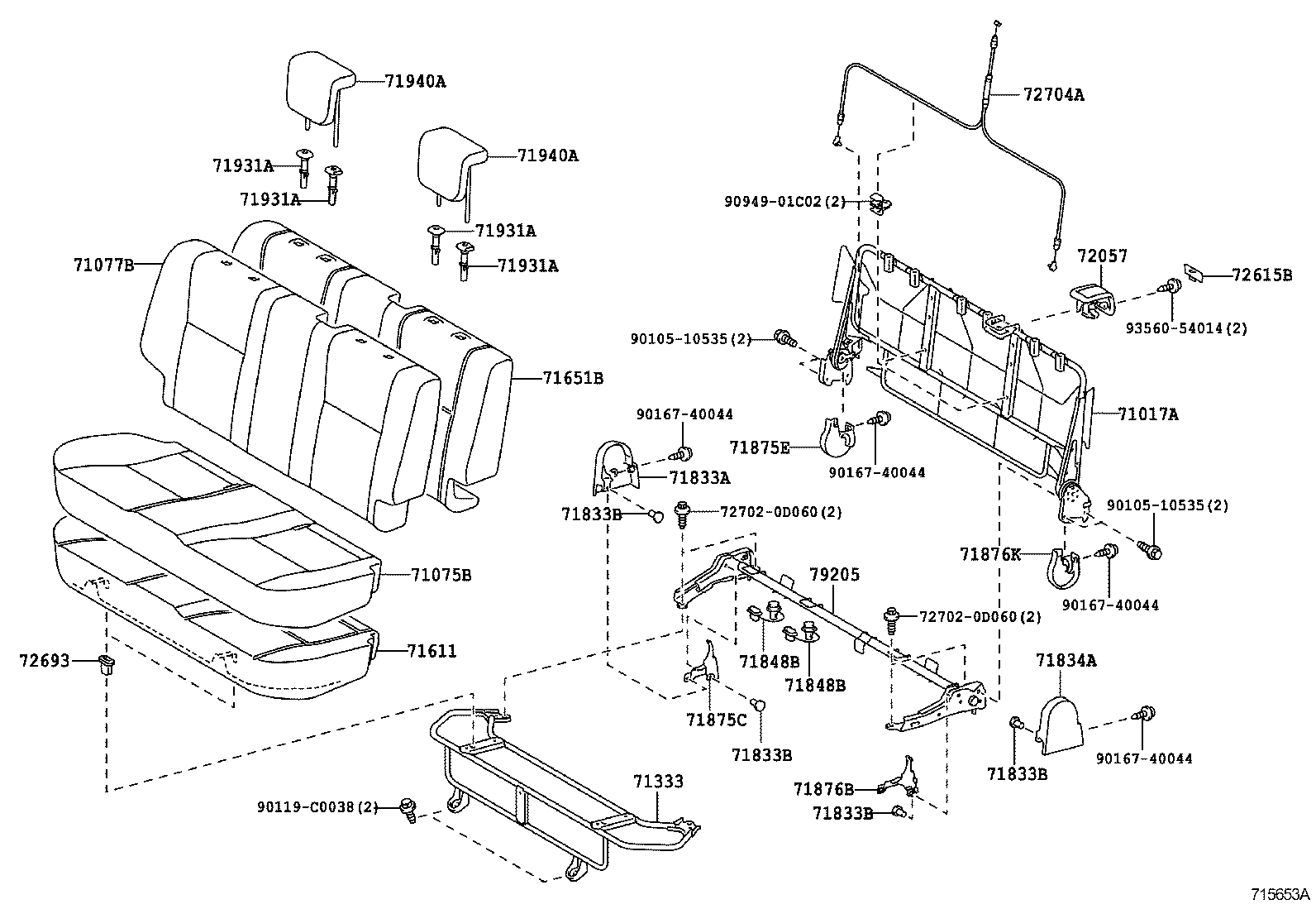 71016-0D040 FRAME SUB-ASSY, REAR SEAT CUSHION, LH product image