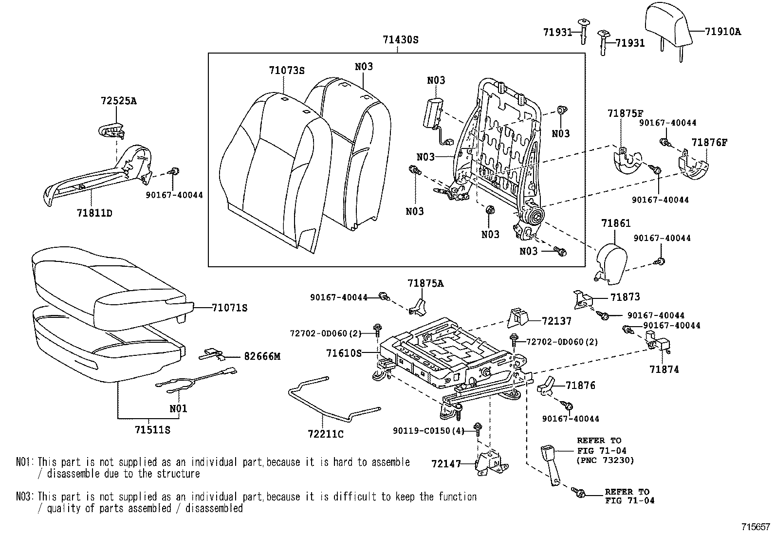 71501-0D010 PAD, FRONT SEAT CUSHION, RH(FOR SEPARATE TYPE) product image