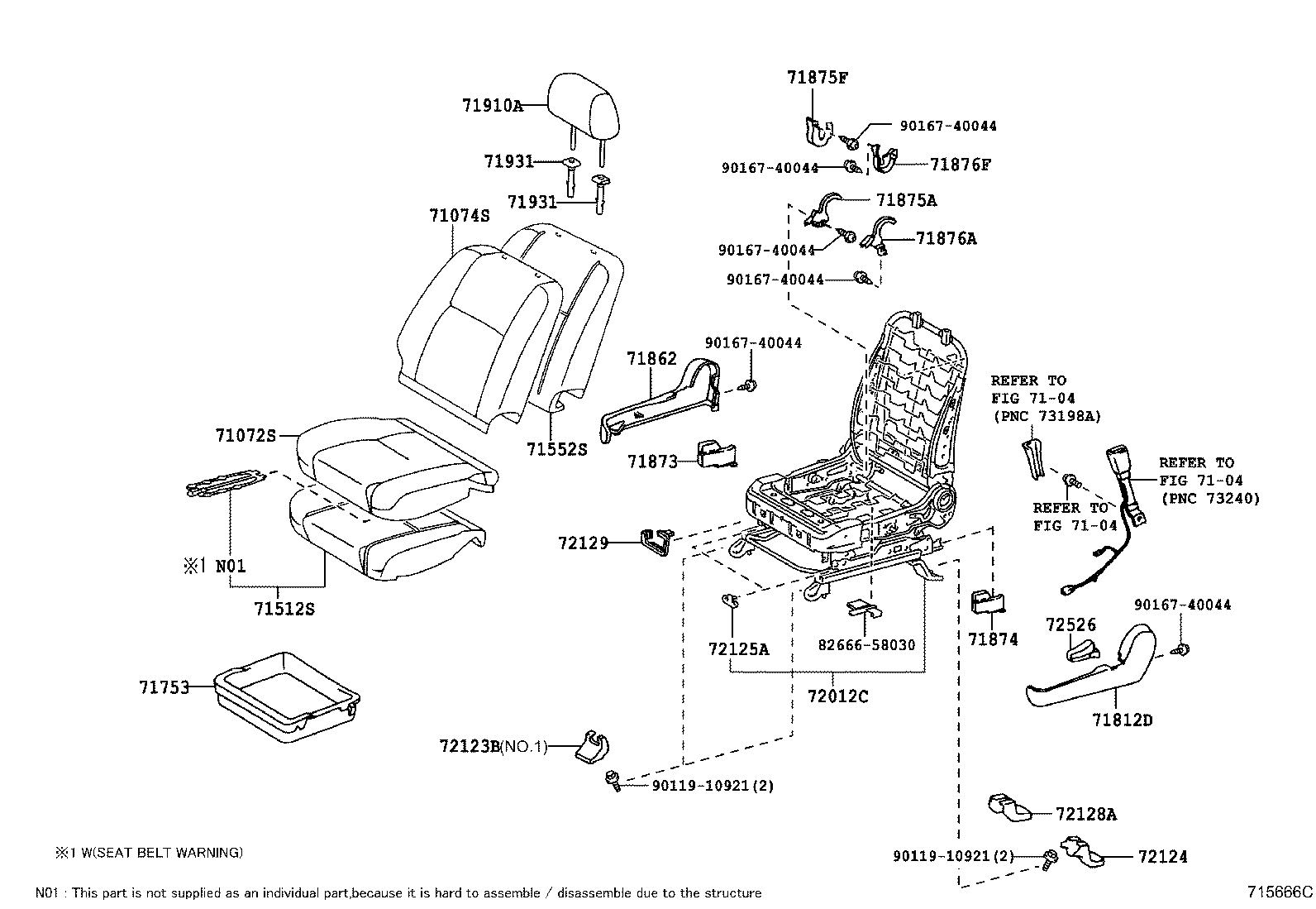 71052-68010 PAD, FRONT SEAT CUSHION, LH (FOR SEPARATE TYPE) product image