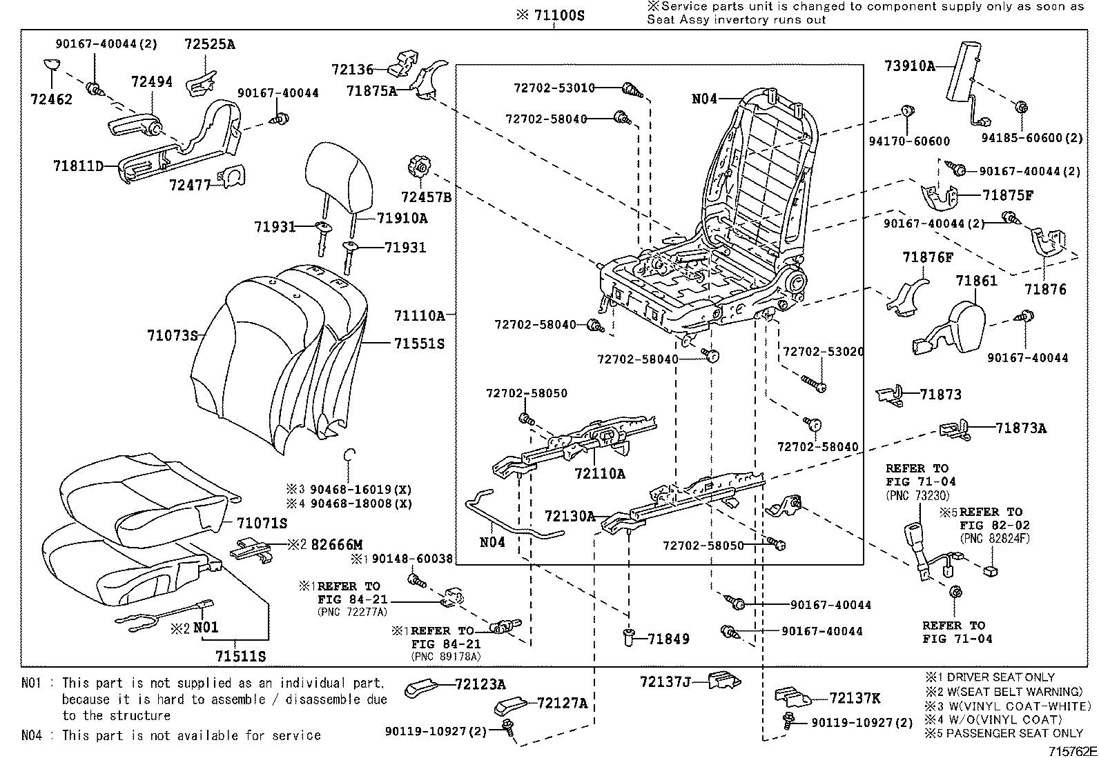 71120-53611 FRAME ASSY, FRONT SEAT W/ADJUSTER, LH product image