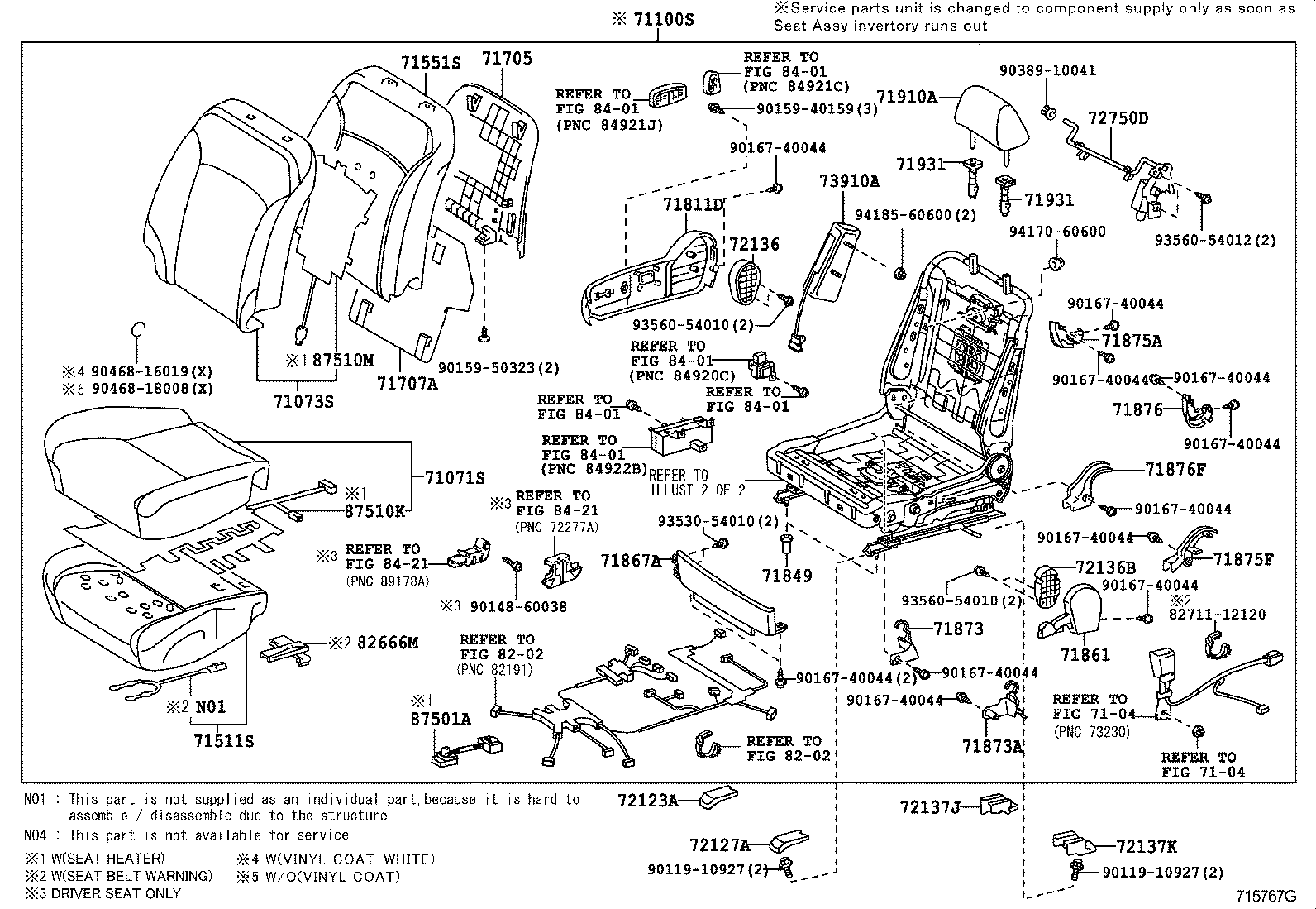 71502-53140 PAD, FRONT SEAT CUSHION, LH (FOR SEPARATE TYPE) product image