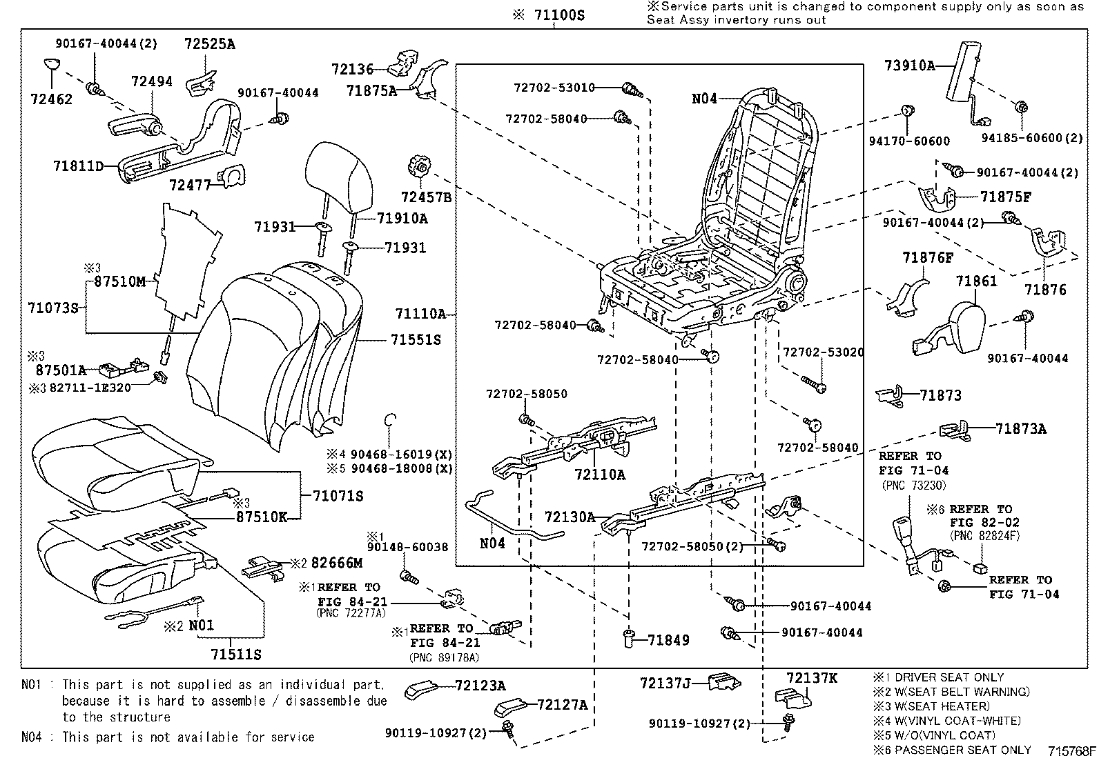 71502-53140 PAD, FRONT SEAT CUSHION, LH (FOR SEPARATE TYPE) product image