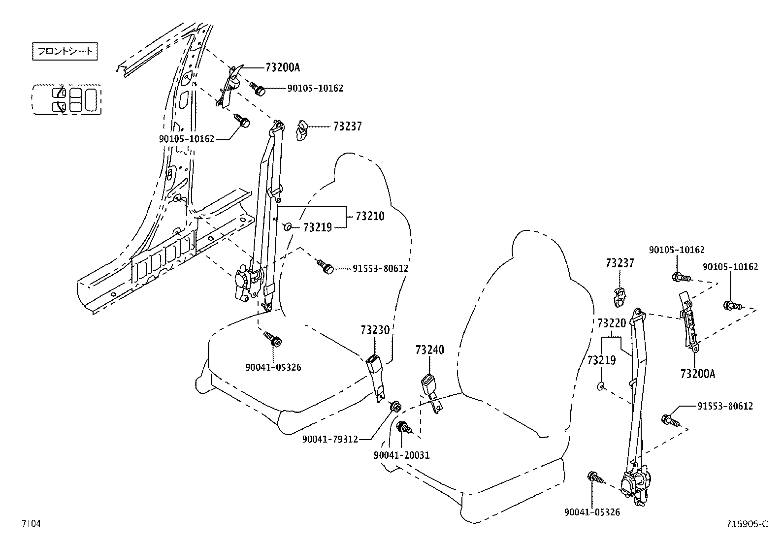 73570-B1010-C1 BELT ASSY, REAR NO.2 SEAT, OUTER LH product image