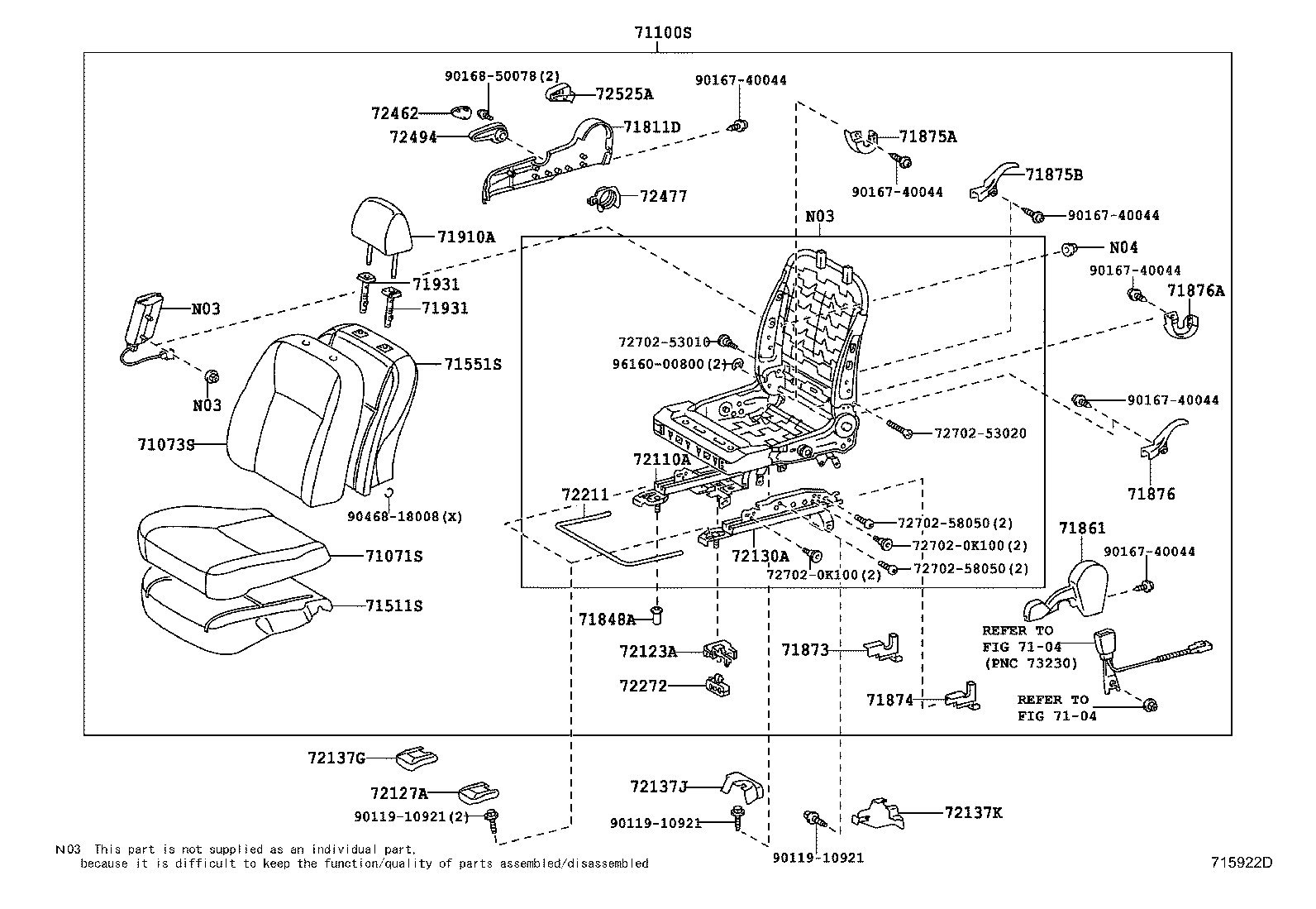 71052-12080 PAD, FRONT SEAT CUSHION, LH (FOR SEPARATE TYPE) product image