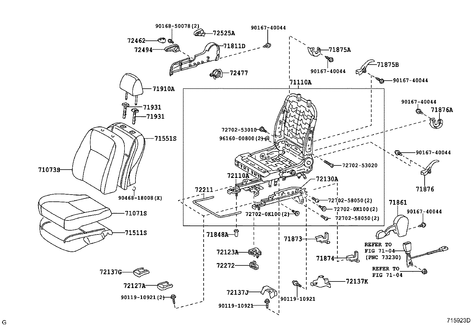 71052-12080 PAD, FRONT SEAT CUSHION, LH (FOR SEPARATE TYPE) product image