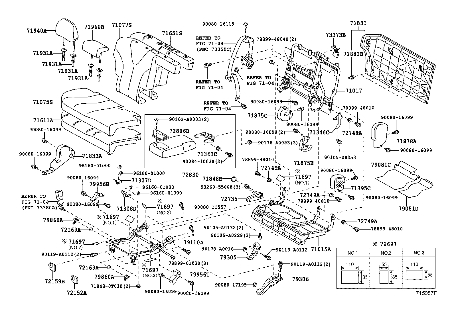 Toyota 71307-0T020 BRACKET SUB-ASSY, REAR SEAT CUSHION SUPPORT, RH