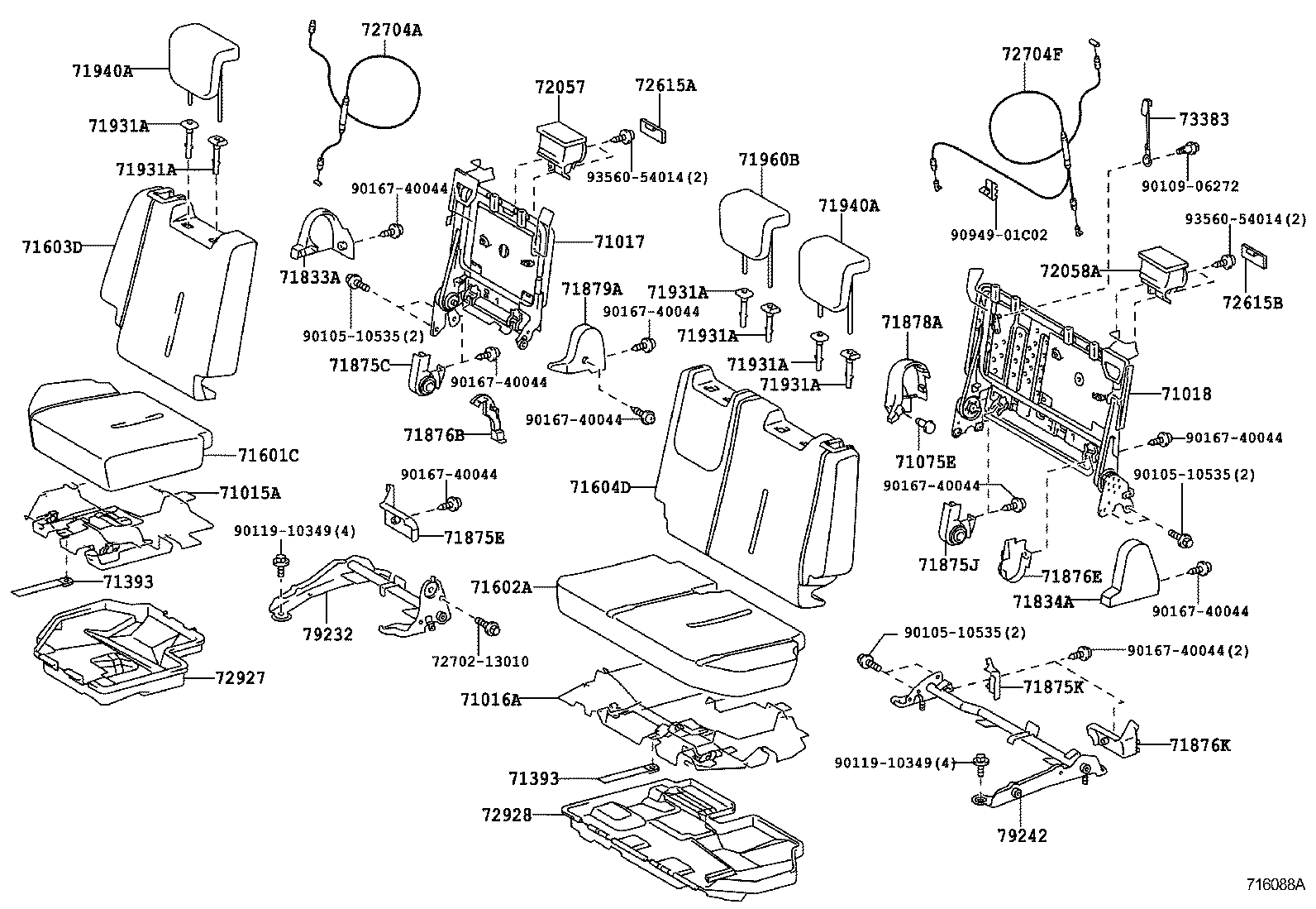 71016-52140 FRAME SUB-ASSY, REAR SEAT CUSHION, LH product image