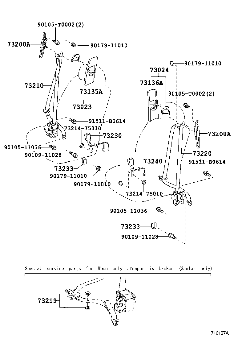 73230-06320-C0 BELT ASSY, FRONT SEAT INNER, RH product image