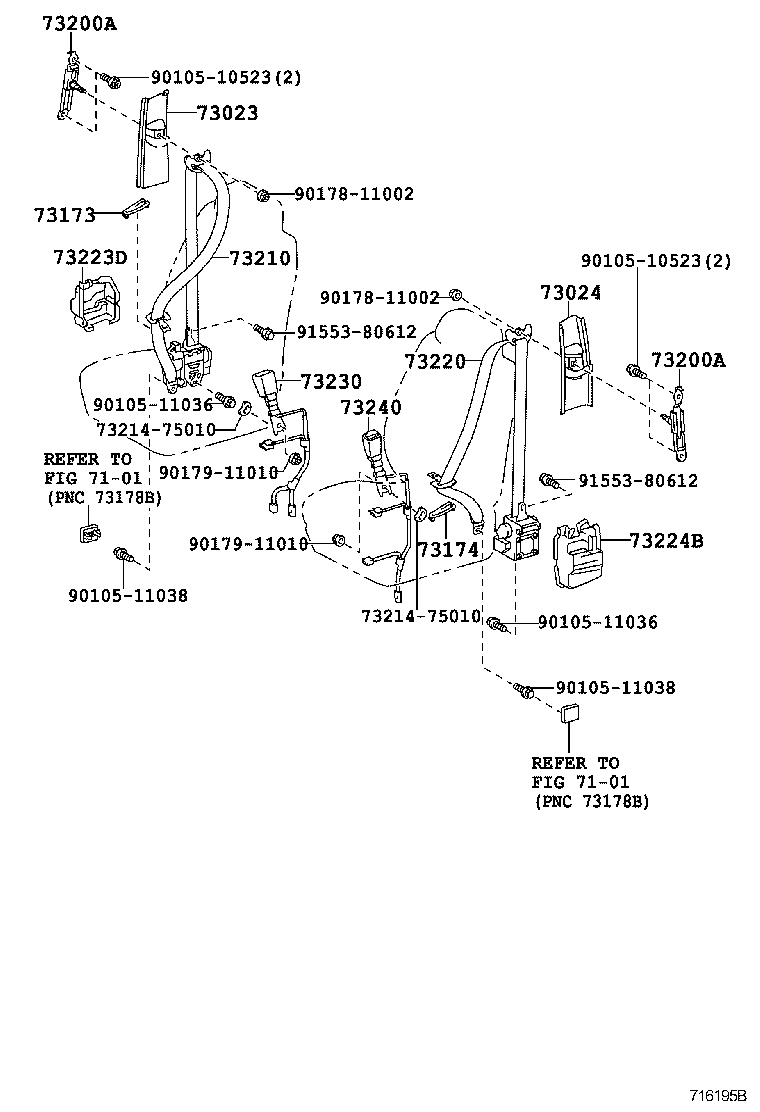 73370-30320-C1 BELT ASSY, REAR SEAT 3 POINT TYPE, OUTER LH product image