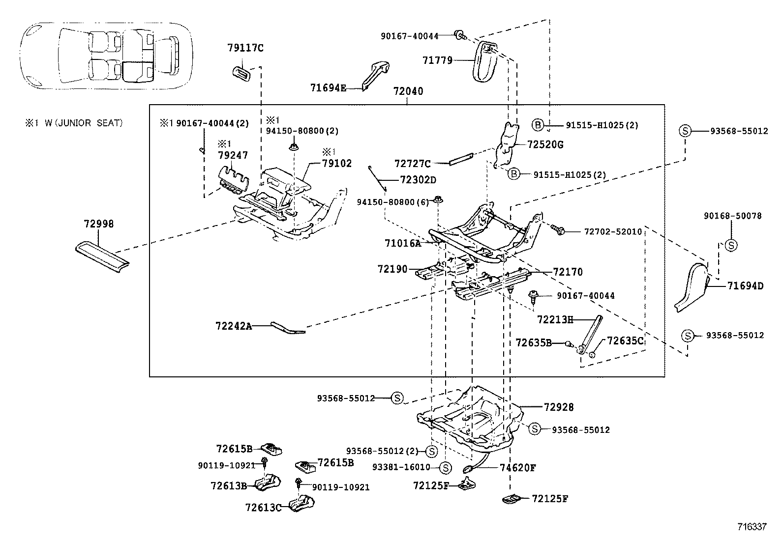 71016-13060 FRAME SUB-ASSY, REAR SEAT CUSHION, LH product image
