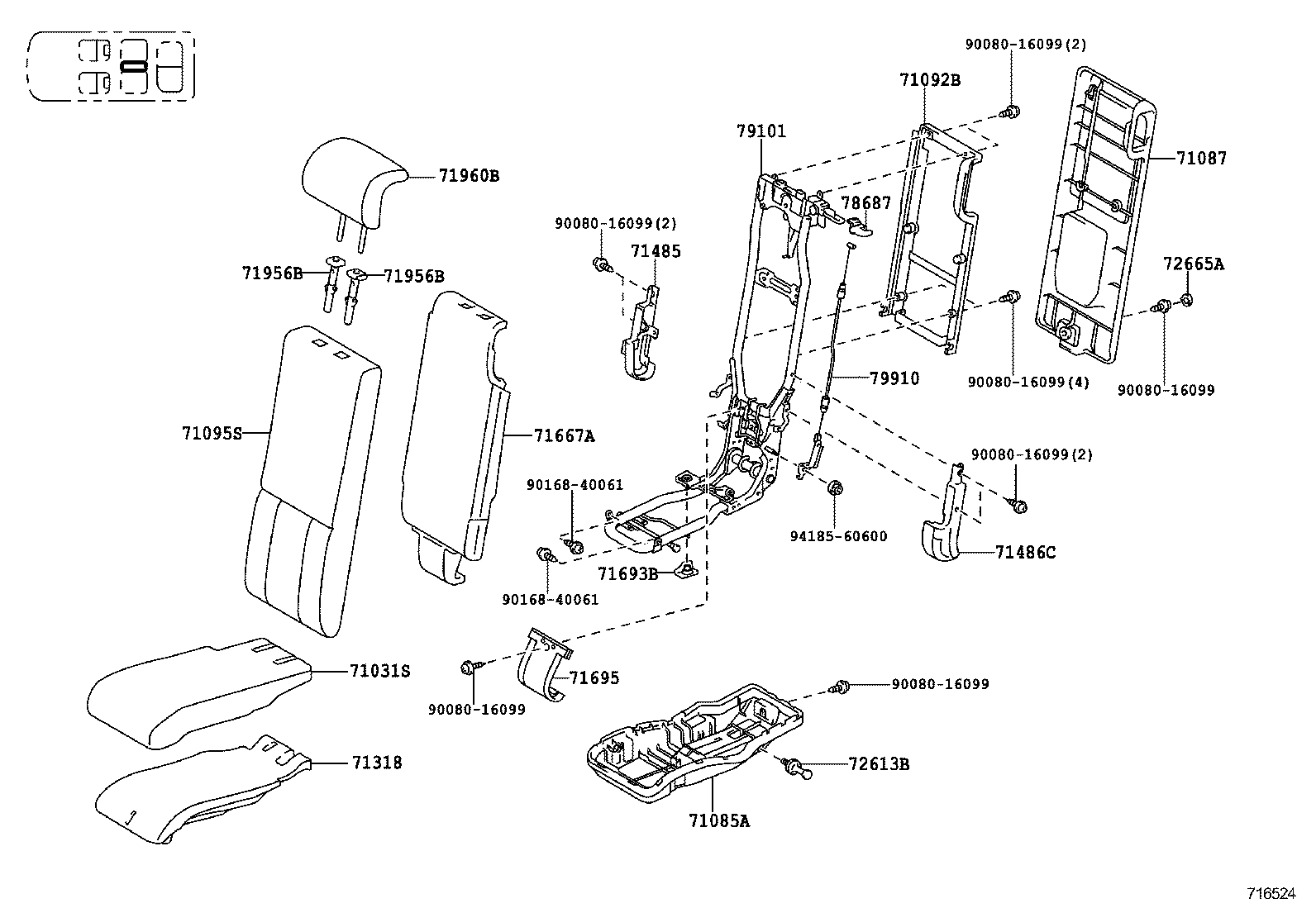 71650-0E080 SPRING ASSY, REAR SEAT CUSHION, RH product image