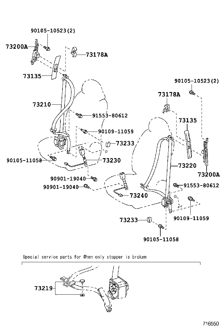 73340-52050-E3 BELT ASSY, REAR SEAT LAP TYPE, LH product image