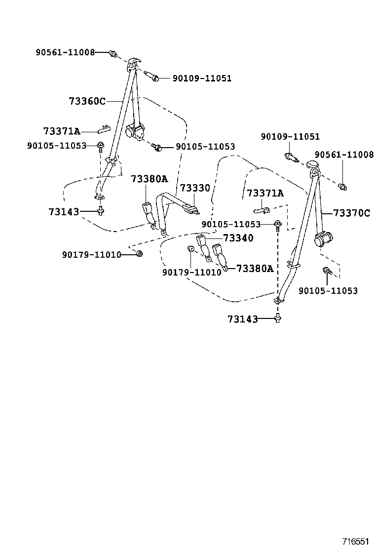 73340-52050-E3 BELT ASSY, REAR SEAT LAP TYPE, LH product image