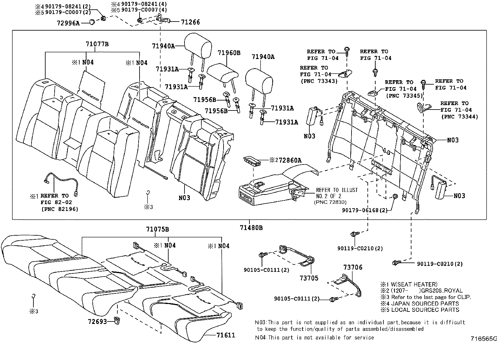 71077-0N100 COVER, REAR SEAT BACK, RH (FOR SEPARATE TYPE) product image