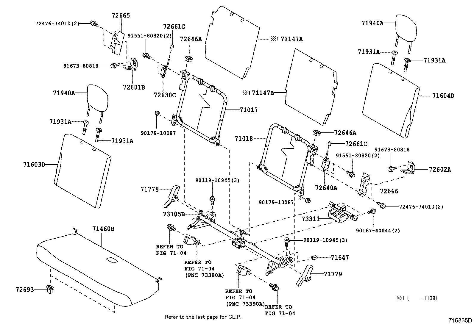 Toyota 71017-74020 FRAME SUB-ASSY, REAR SEAT BACK, RH