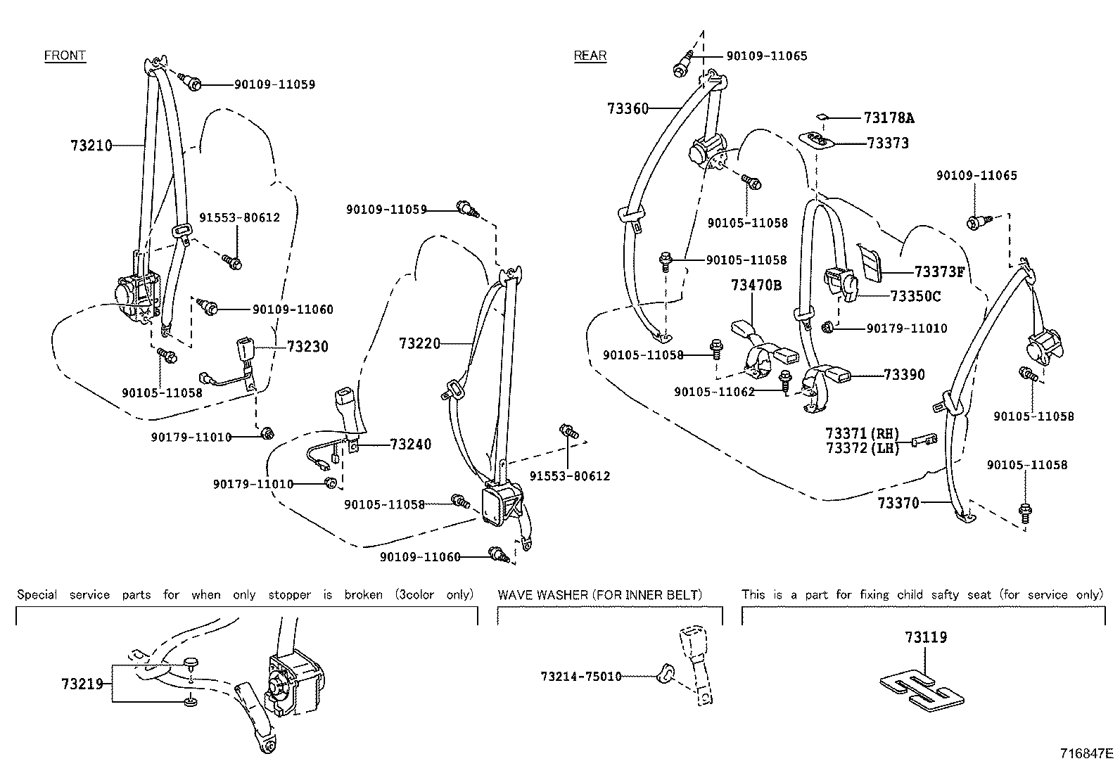 Toyota 73230-21100-B0 BELT ASSY, FRONT SEAT INNER, RH