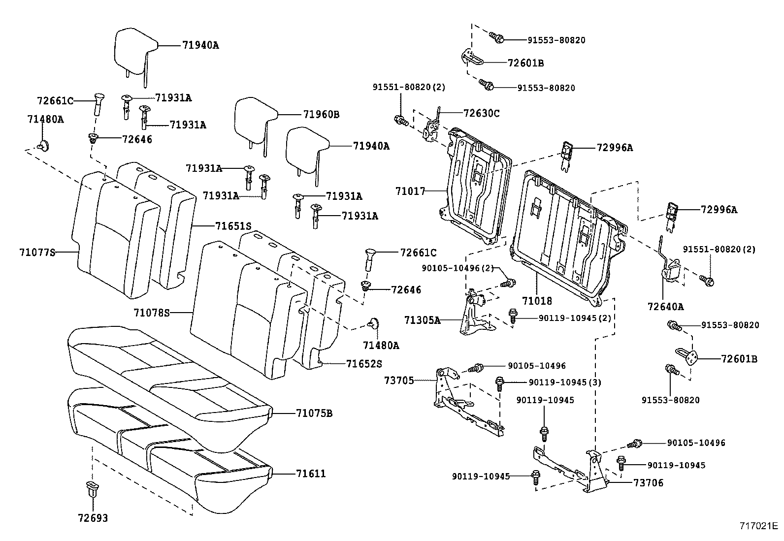 71018-52500 FRAME SUB-ASSY, REAR SEAT BACK, LH product image