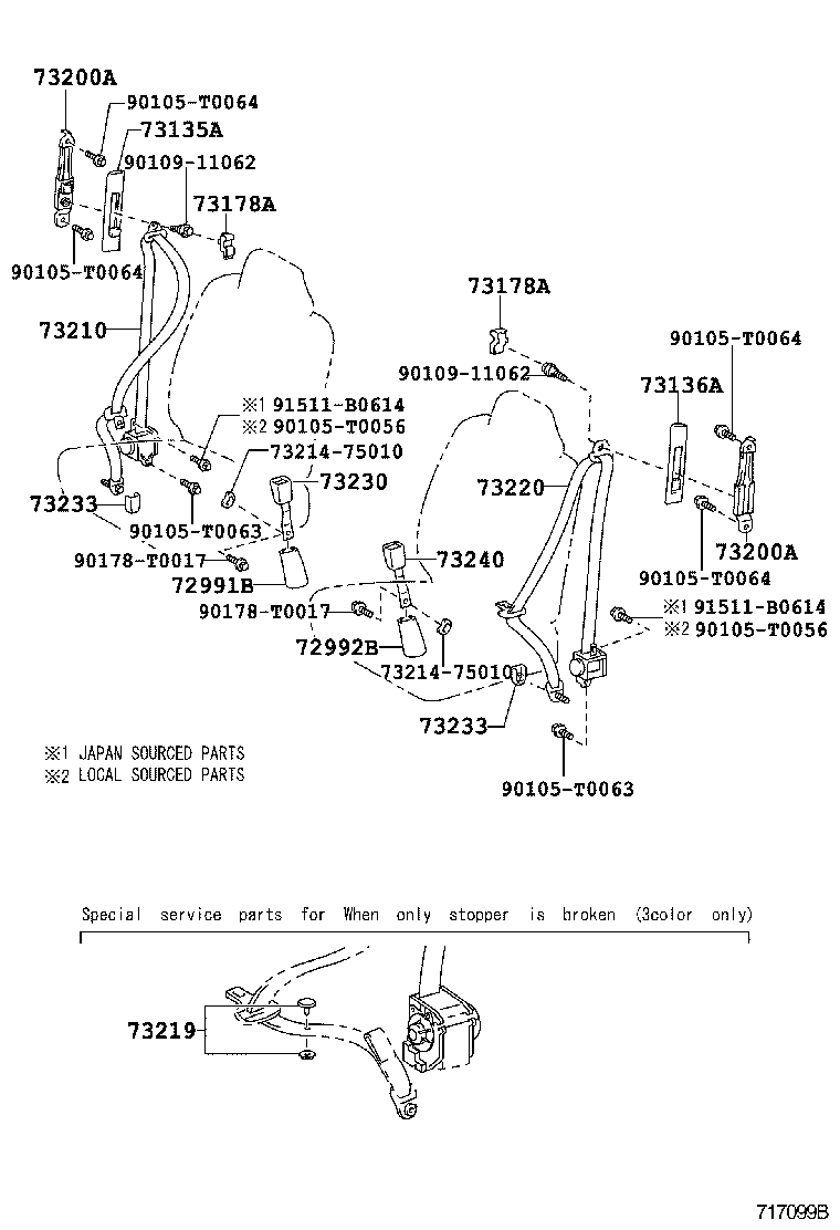 73210-0D232-B3 BELT ASSY, FRONT SEAT OUTER, RH product image