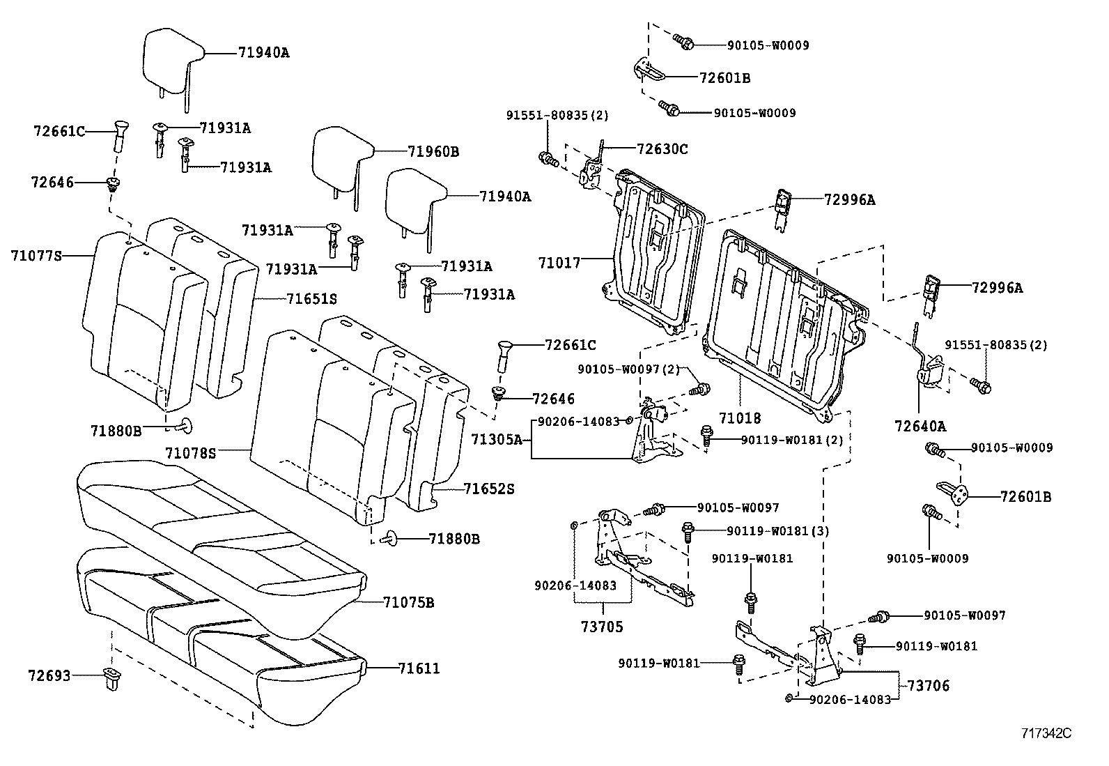 71033-0D100 LEG SUB-ASSY, REAR SEAT CUSHION product image