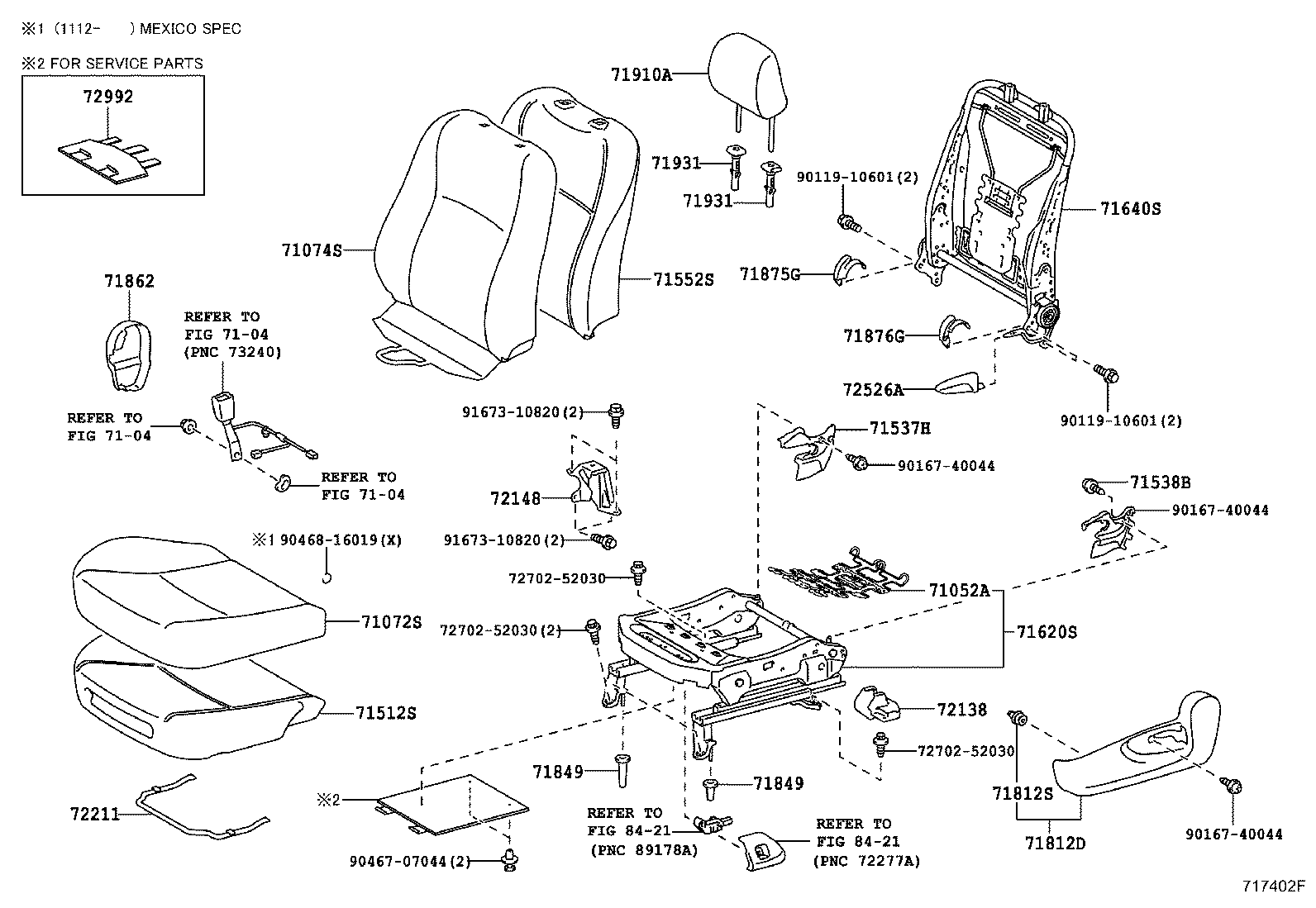 Toyota 71610-52081 SPRING ASSY, FRONT SEAT CUSHION, RH(FOR SEPARATE TYPE)